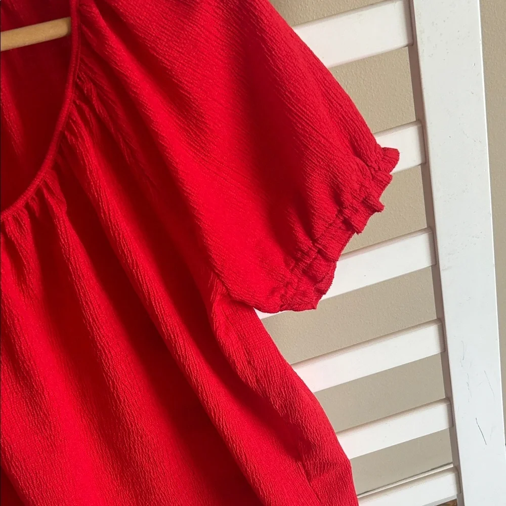 Madewell Red Puff-Sleeve Square Neck Blouse